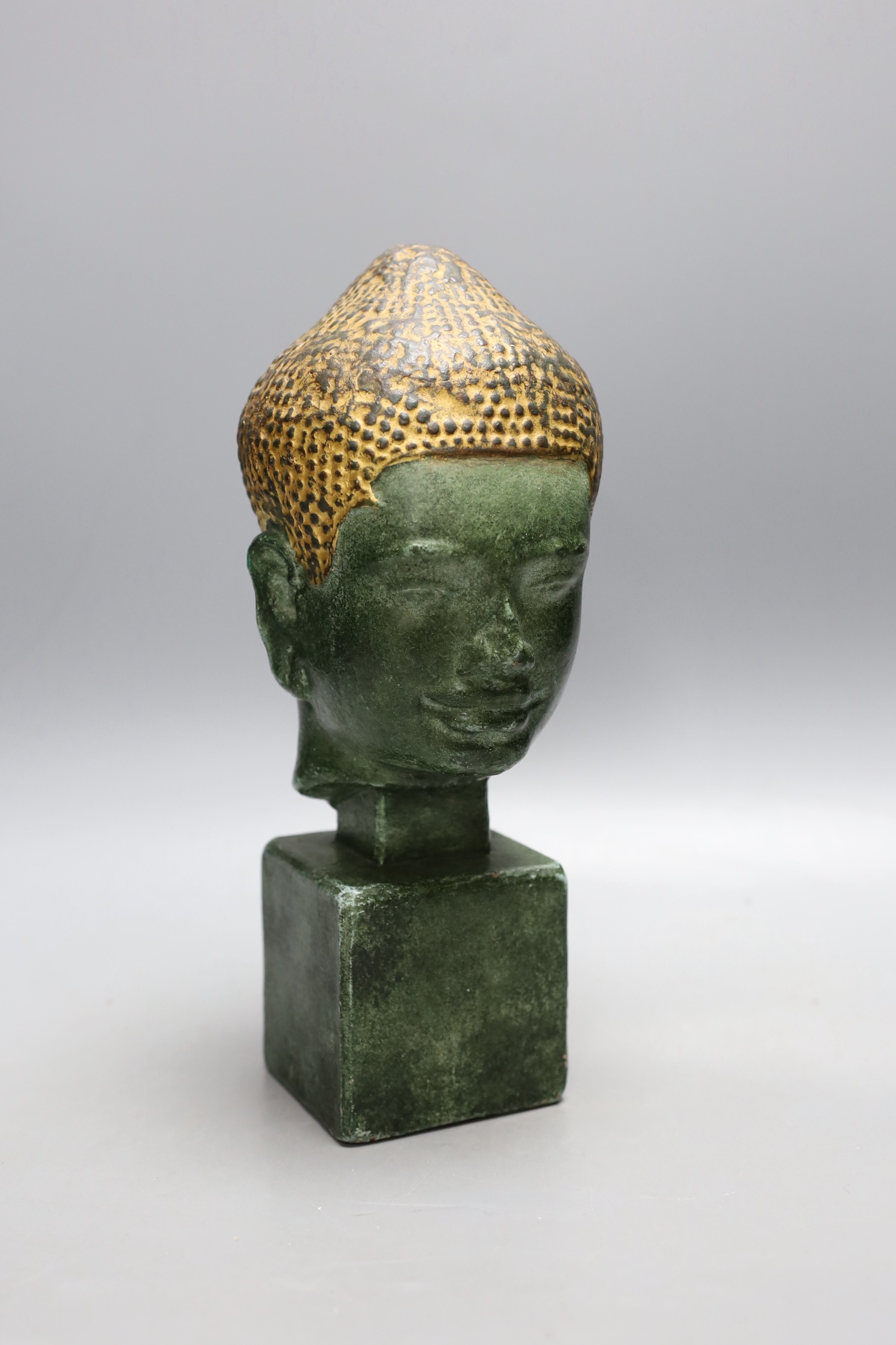 A Paul Bonifas (Boas) painted terracotta Buddha's head, 18cm